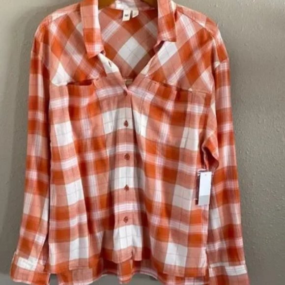 bp Tops - BP- orange and white plaid long sleeve print shirt - NWT